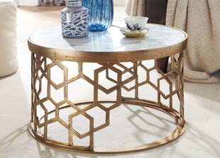 Couchtisch FineBuy Sofatisch Echter Marmor Ø 60 cm Tisch Wohnzimmertisch Rund 