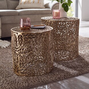 Couchtisch 2er Set FineBuy Design Wohnzimmertisch rund Metall Beistelltisch 