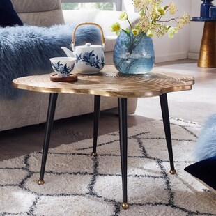 Couchtisch FineBuy Sofatisch Baumscheibe Metall 64x64x37 Tisch Wohnzimmertisch 