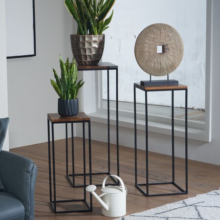 online bei Marktkauf FineBuy Massivholz Set bestellen Säulentisch Satztisch Blumentisch Eckig Dekosäule 3er