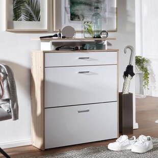 FineBuy Schuhkipper Schuhschrank Schuhregal 16 Paar Schuhe + Ablage + Schublade 