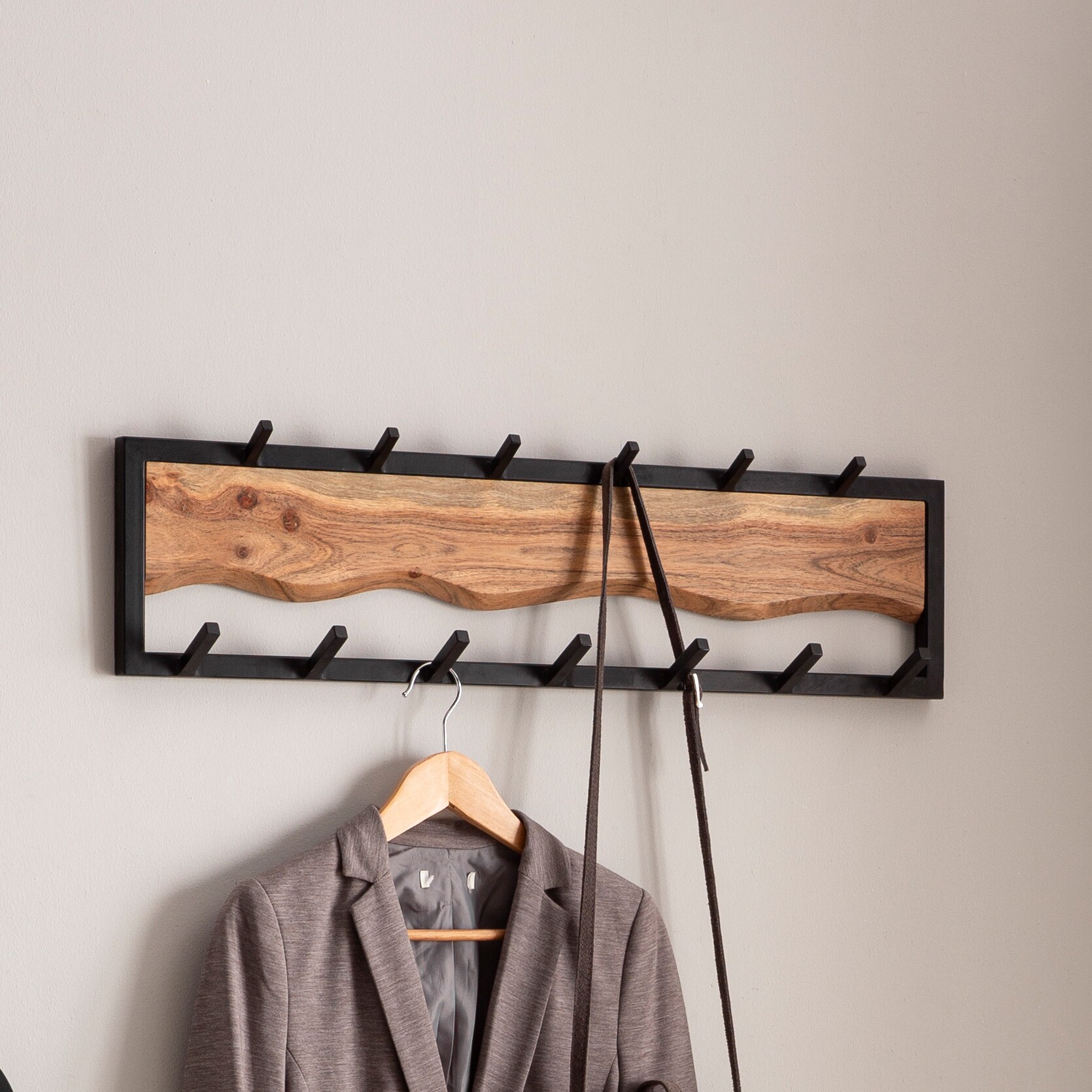 Wandgarderobe FineBuy Hakenleiste Massivholz 80 cm Garderobe Flur Metall Modern 