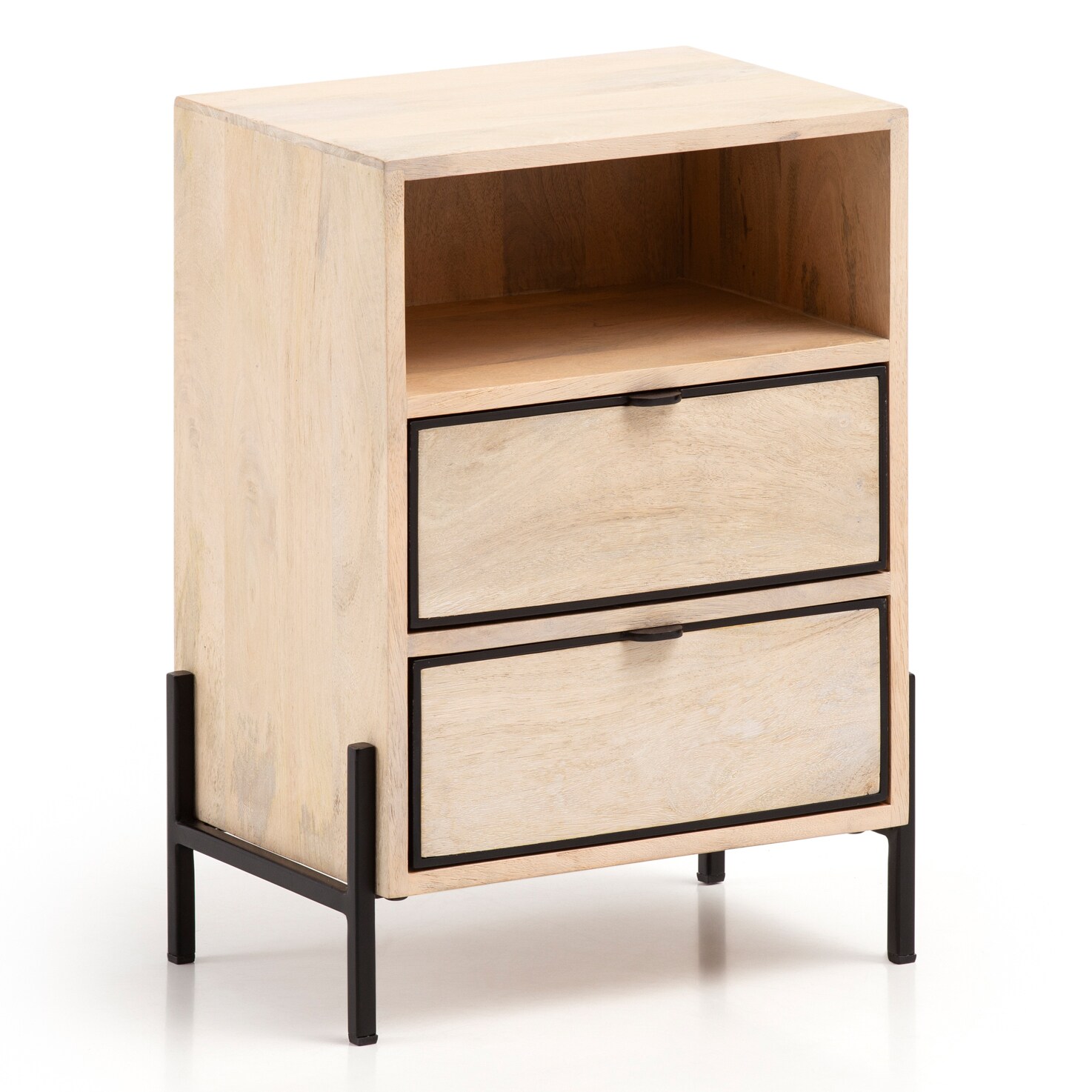 Nachttisch Whitewash Massivholz 2 Schubladen Nachtkonsole Design Nachtk&auml;stchen 