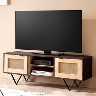 Massivholz TV-Board Kommode 120cm Wiener Geflecht Rattan Lowboard Fernsehschrank 