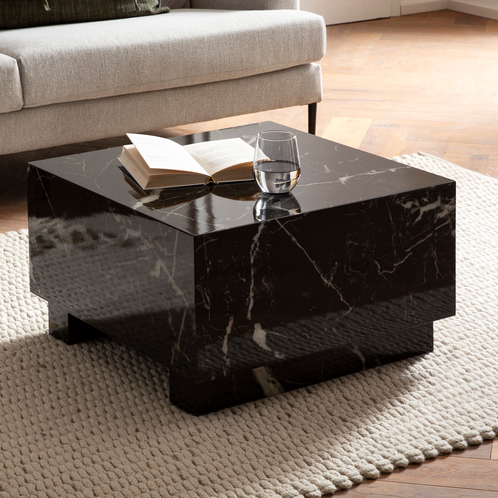 Couchtisch FineBuy Sofatisch MONOBLOC Marmor Optik 60x60x35 cm Wohnzimmertisch 
