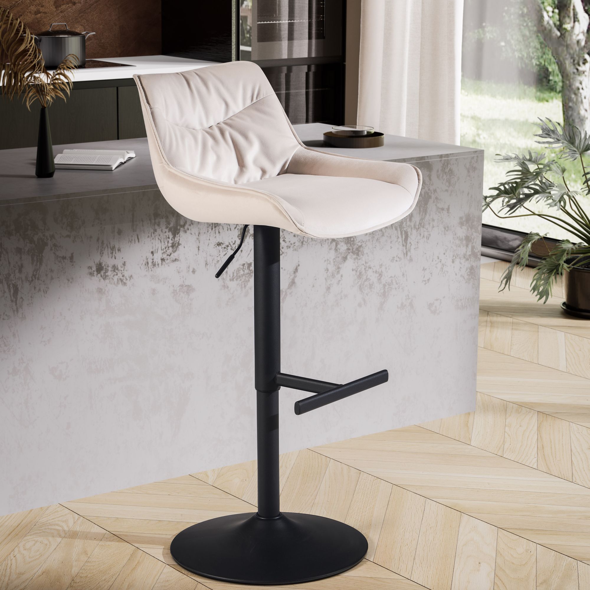 Barhocker FineBuy K&uuml;chenhocker Samt Hocker Bistrohocker Drehbar Barstuhl Modern 