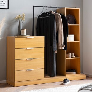 Garderobe FineBuy Kleiderschrank Eiche 145 cm Schubläden Regal Kleiderstange 