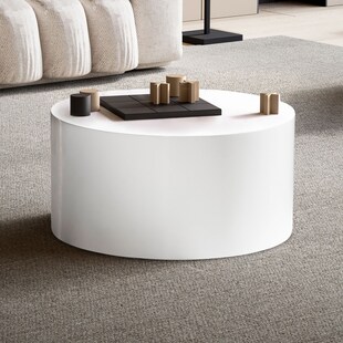 Couchtisch FineBuy Sofatisch MONOBLOC Weiß Hochglanz 60 cm Wohnzimmertisch Rund 