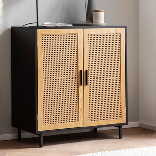 Sideboard 80cm mit 2 Türen in Rattan Wiener Geflecht Design Kommode Schwarz 
