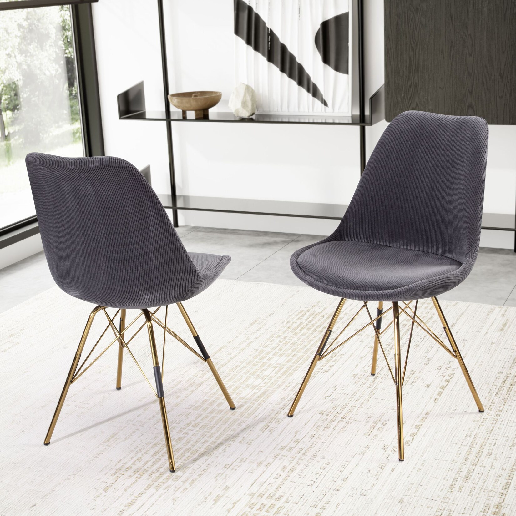 Esszimmerstuhl 2er Set FineBuy Küchenstuhl Cord Cara Stoff Stuhl Skandinavisch