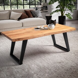 Couchtisch FineBuy Sofatisch 120 cm Baumkante Akazie Massivholz Wohnzimmertisch 