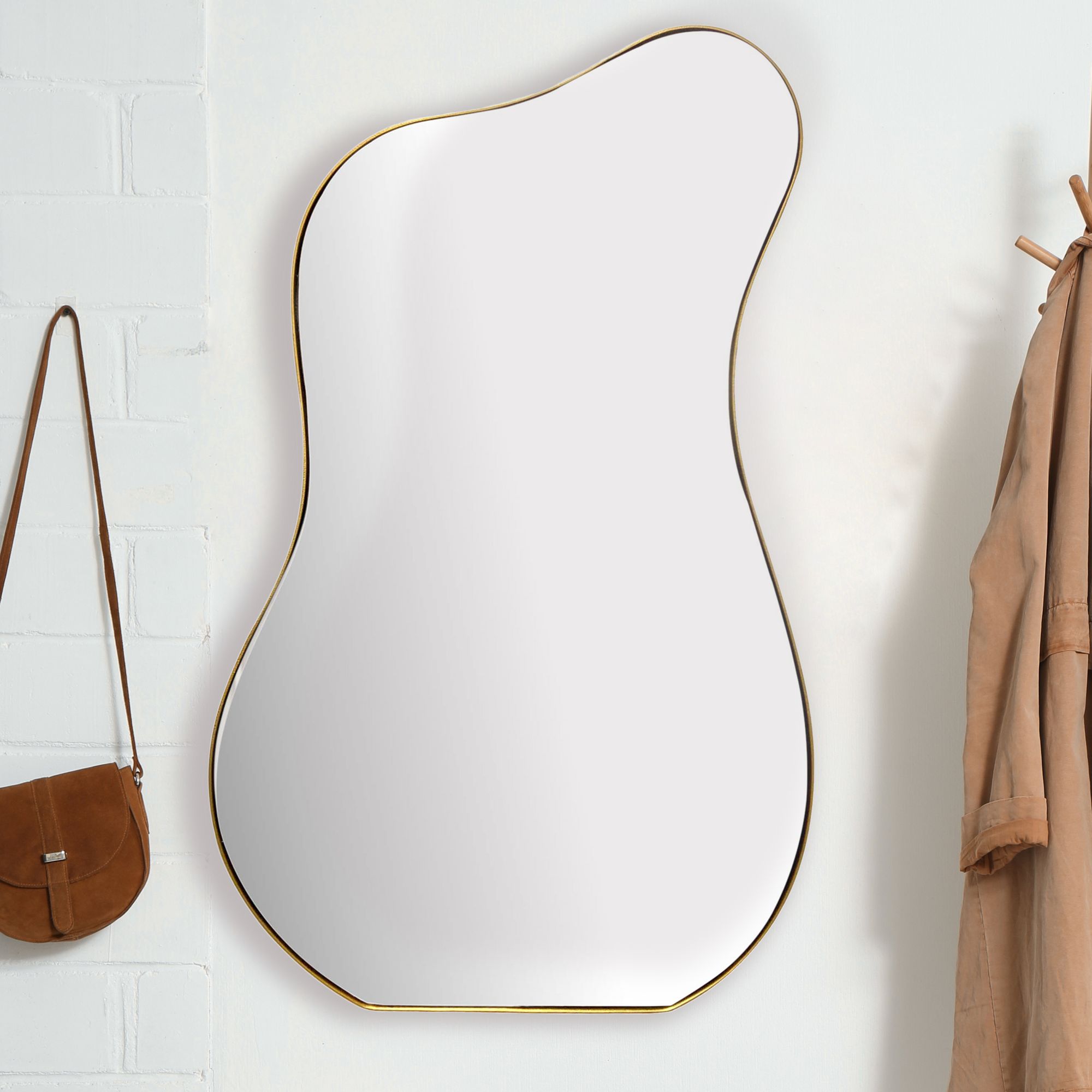 Design Wandspiegel organische Form 100 cm moderner Spiegel asymmetrisch gold 