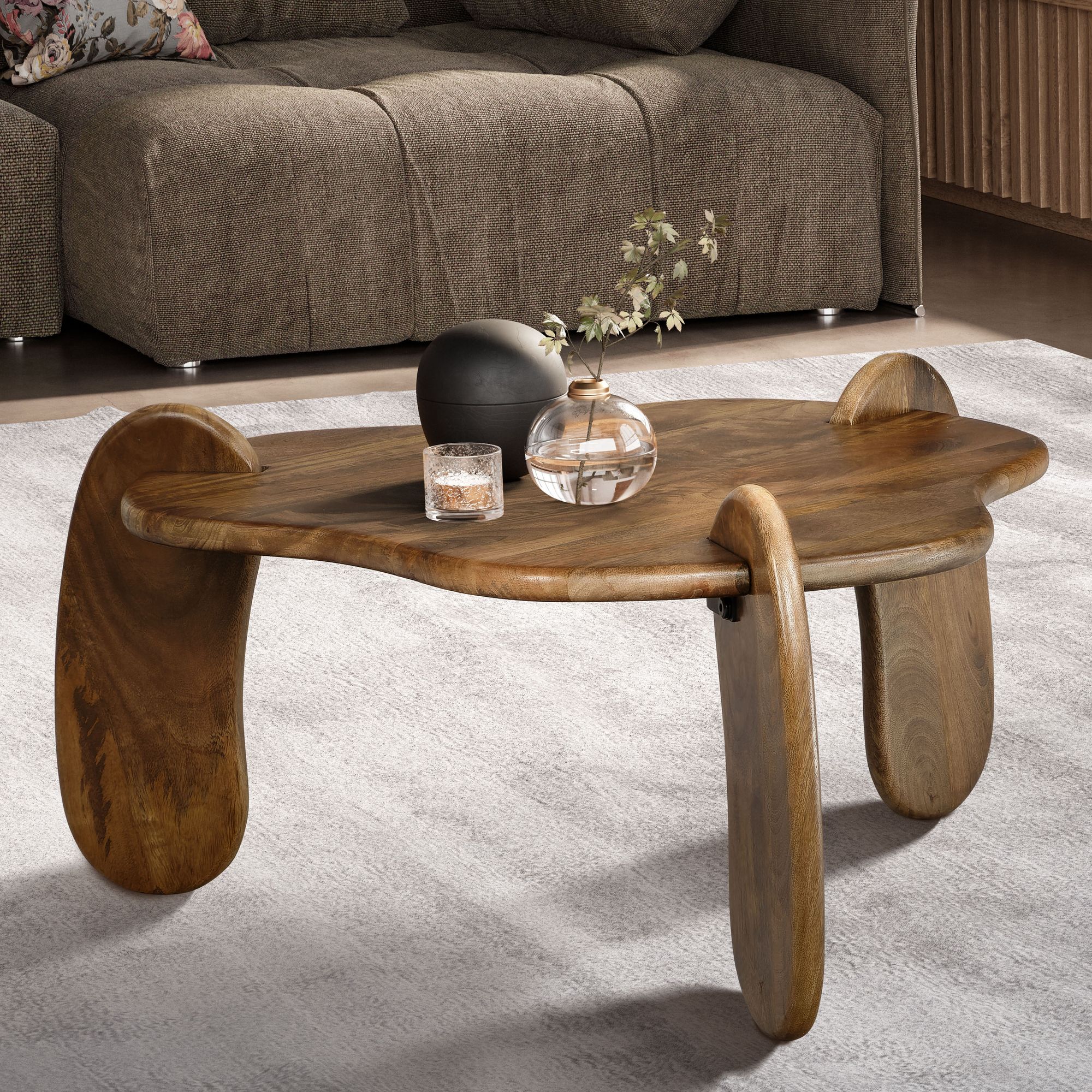 Couchtisch Mango Massivholz &Oslash;78cm Design Wohnzimmertisch in organischer Form 
