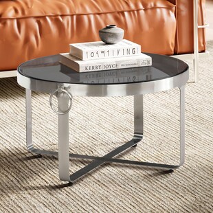 Couchtisch FineBuy Sofatisch Glas Ø 60 cm Tisch Wohnzimmertisch Rund Silber 