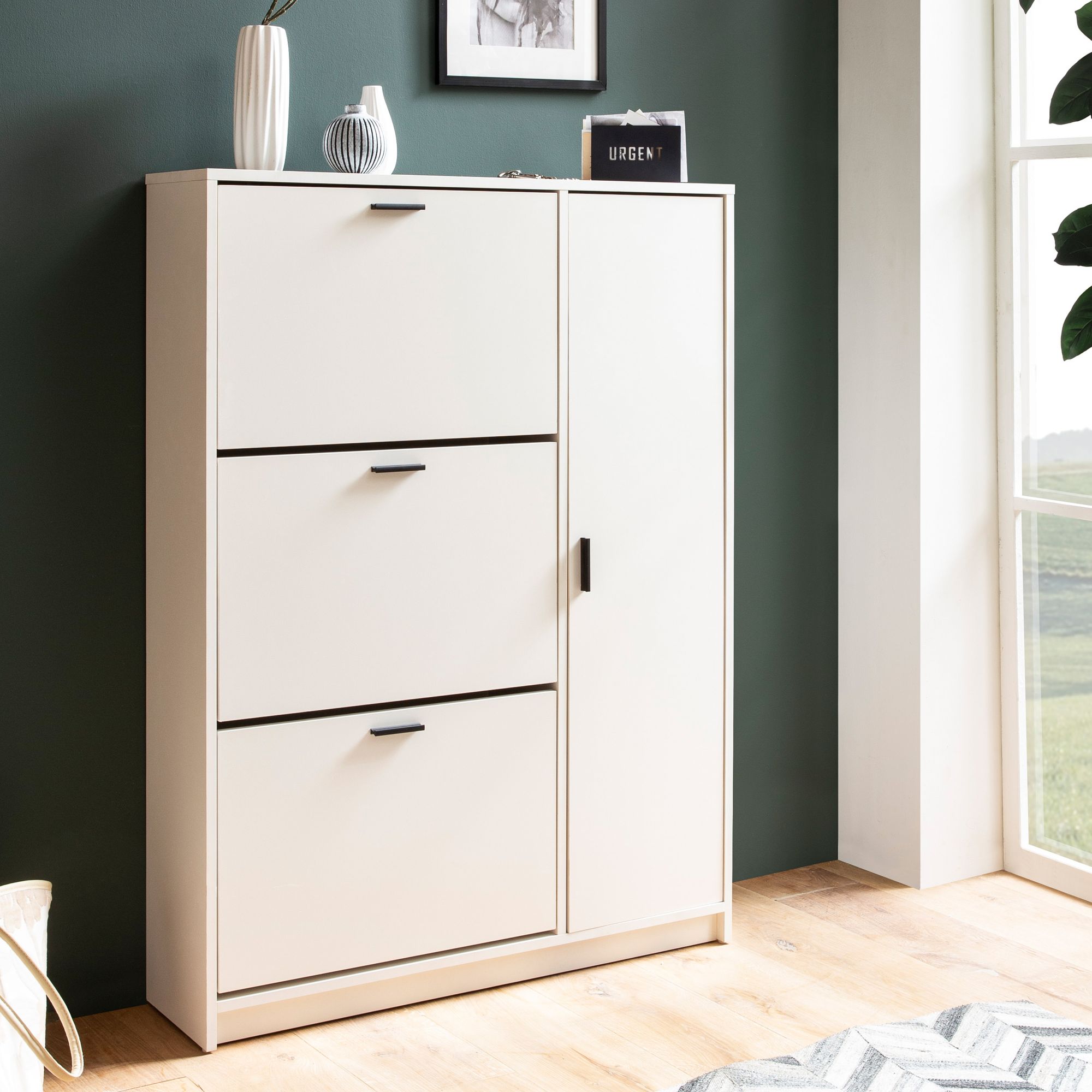 Schuhschrank FineBuy Schuhkipper Garderobe Wei&szlig; Schuhkommode Flurschrank Modern 