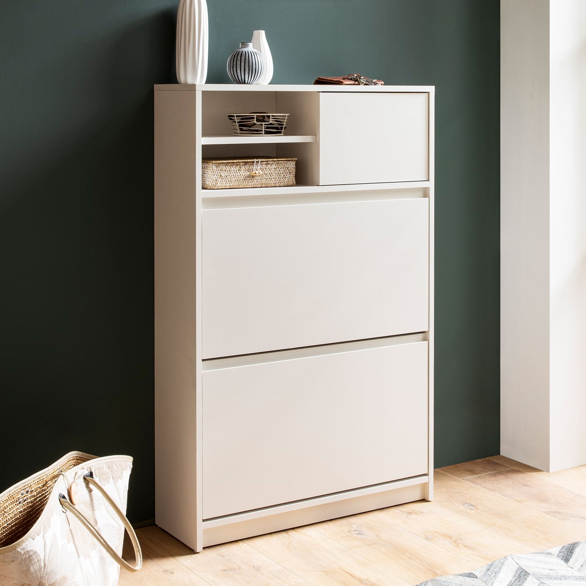 Schuhschrank FineBuy Schuhkipper Garderobe Wei&szlig; Modern Schuhkommode Flurschrank 