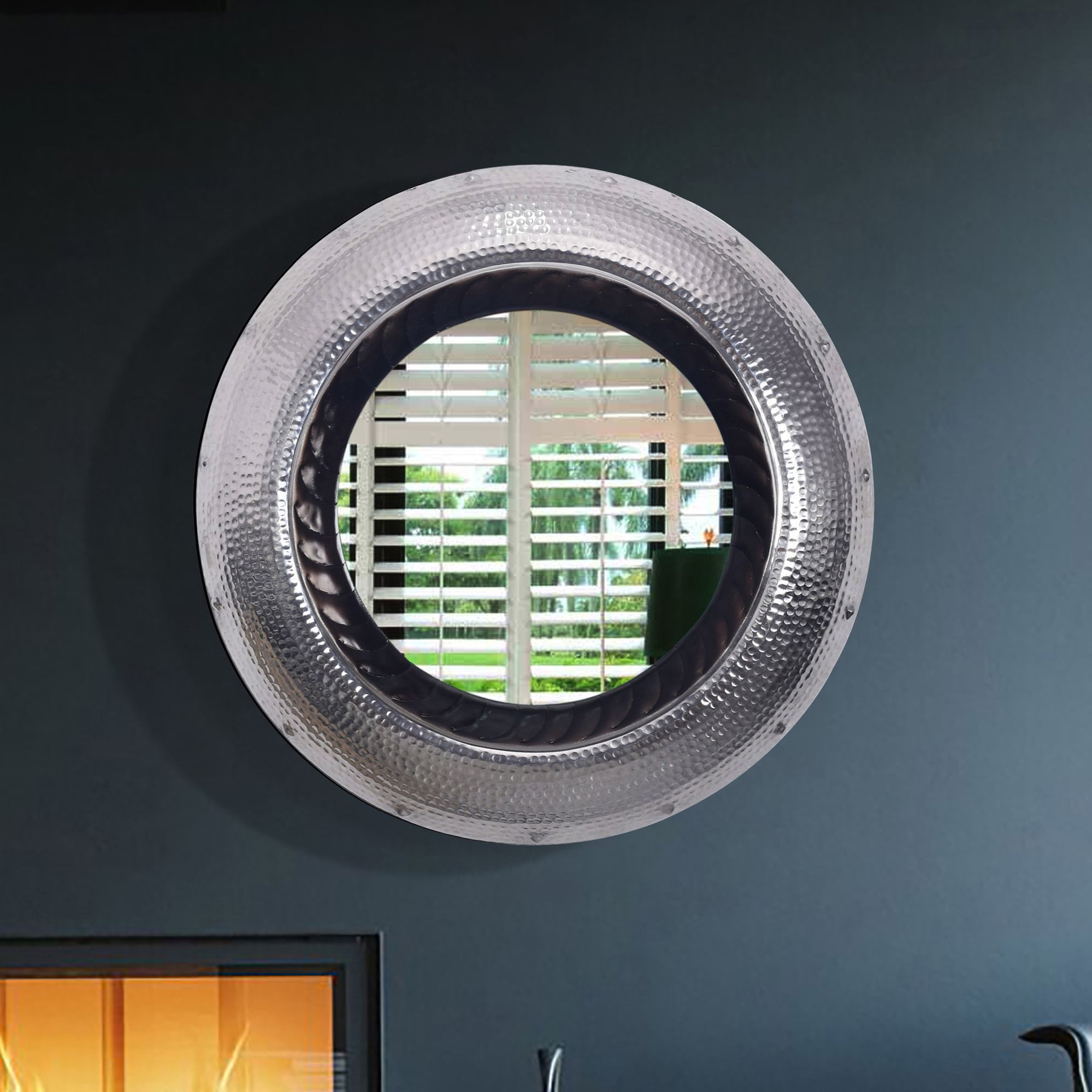 Wandspiegel FineBuy Flurspiegel Rund Metall 74 cm Spiegel Flur Hammerschlag 