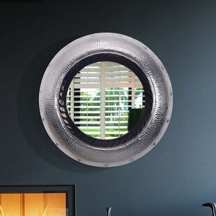 Wandspiegel FineBuy Flurspiegel Rund Metall 74 cm Spiegel Flur Hammerschlag 