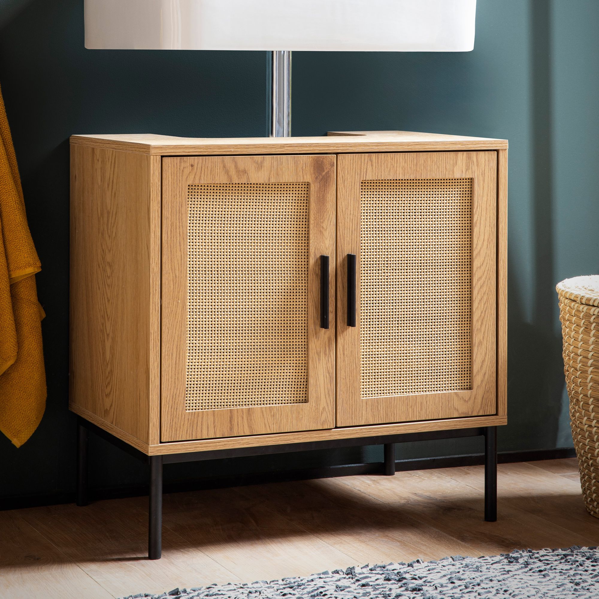 Waschbeckenunterschrank FineBuy Badschrank 60x60x40 cm Unterschrank Eiche Optik 