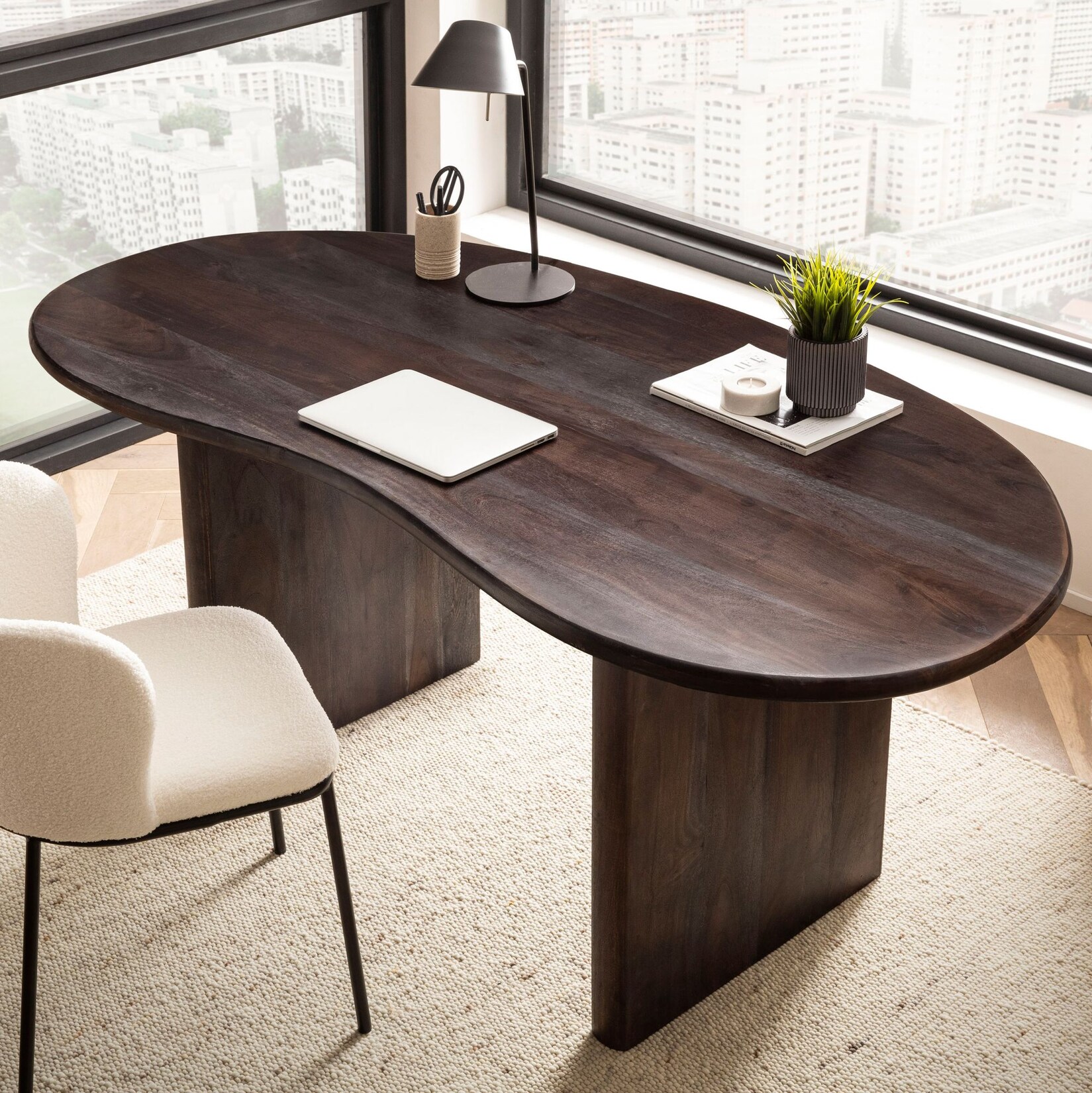 Schreibtisch FineBuy Computertisch 180 cm Massivholz Bürotisch Nierenform