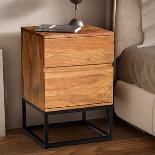 Nachttisch FineBuy Nachtkonsole Boxspringbett Massivholz 40x38x60 cm Schubladen 