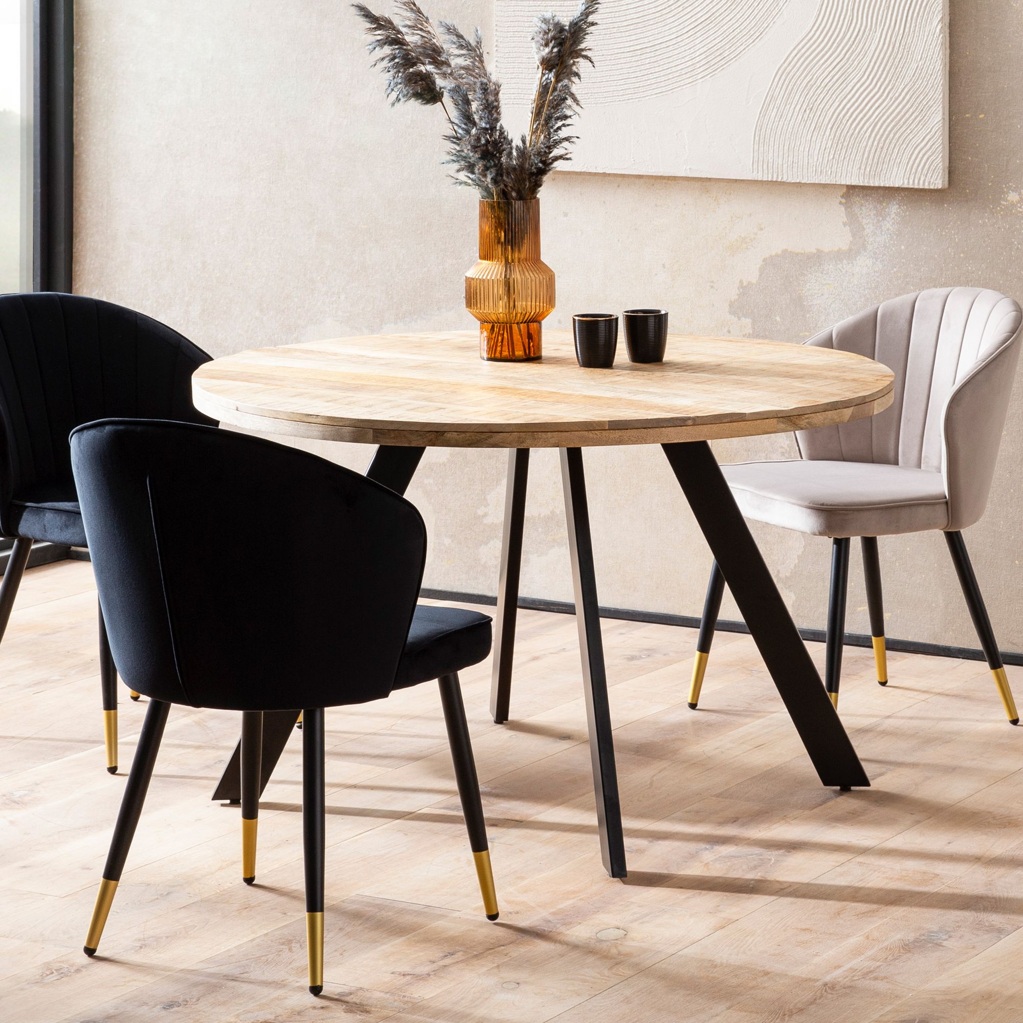 Esszimmertisch FineBuy Esstisch 120 cm Mango Holz Massiv K&uuml;chentisch Rund Modern 