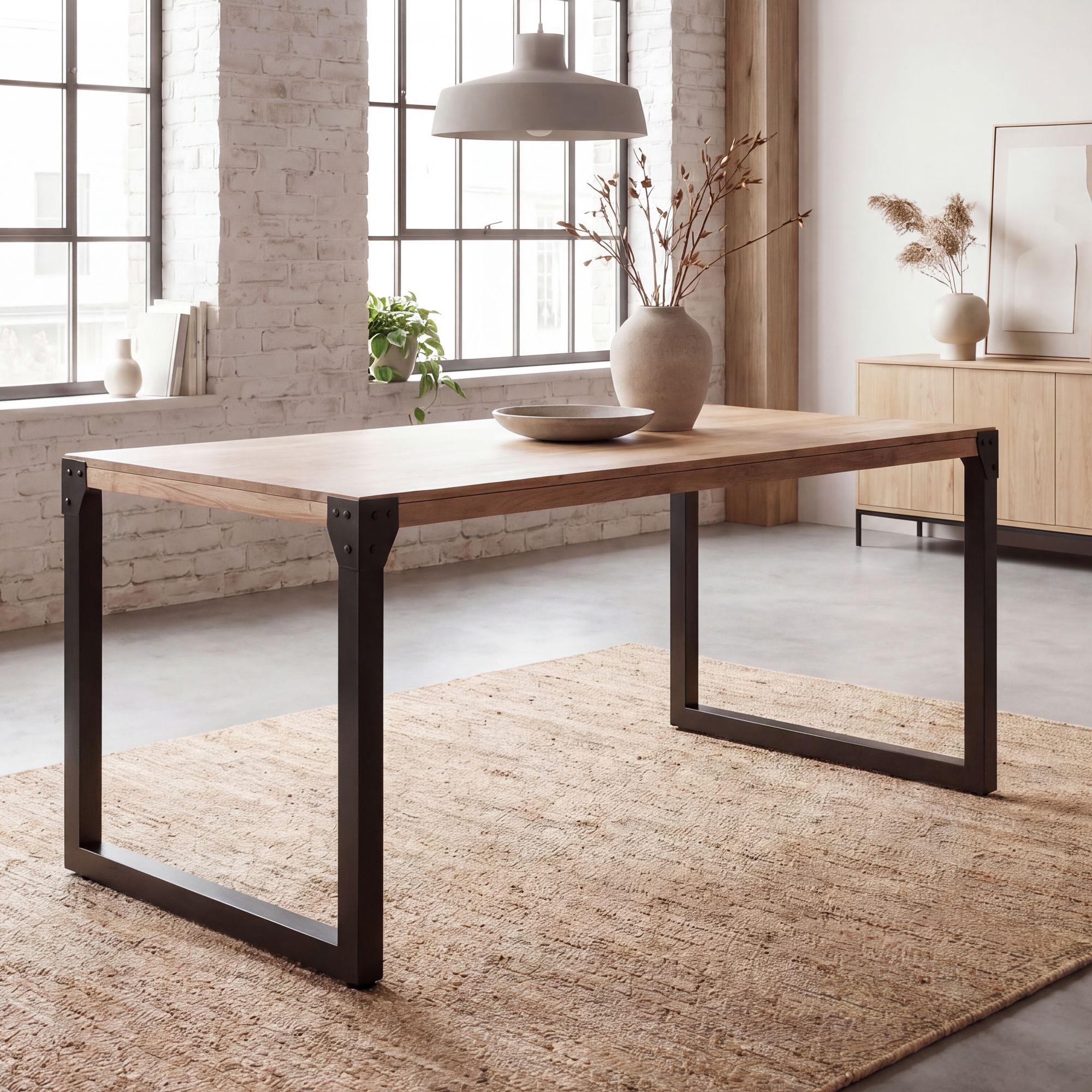 Esszimmertisch FineBuy Esstisch Akazie Holz Massiv Metall K&uuml;chentisch Industrial 