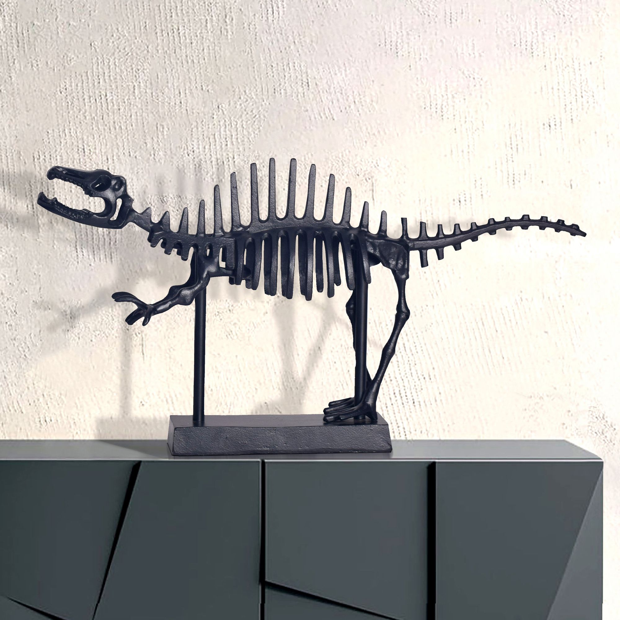 Deko T-Rex FineBuy Dino Fossil 62cm Alu Schwarz Dinosaurier Wohndeko Dekoration 