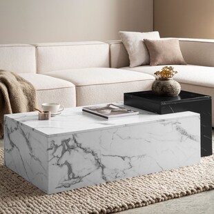 Couchtisch FineBuy Sofatisch Weiß 120 cm Marmor Optik Wohnzimmertisch Groß 