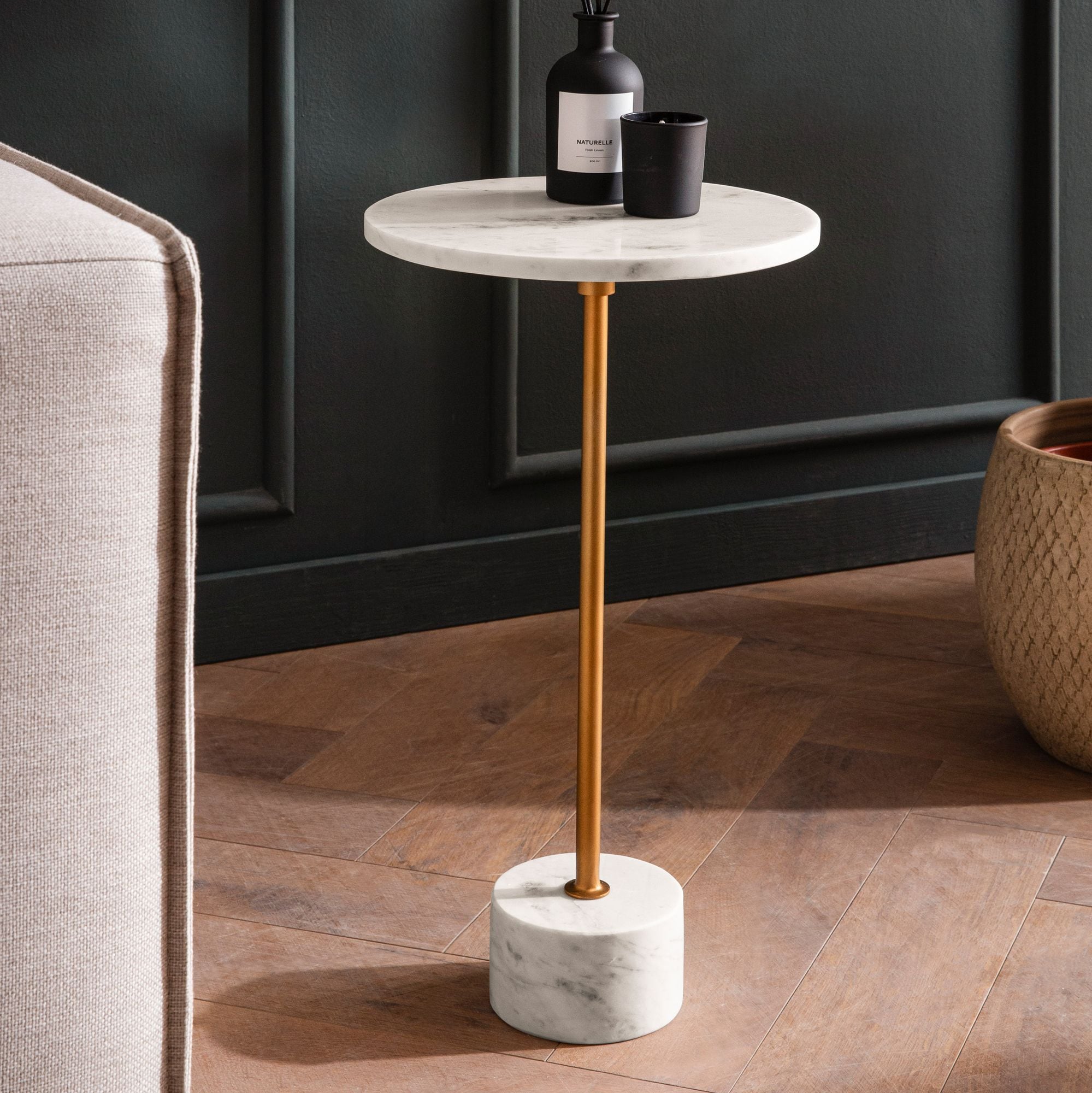 Beistelltisch FineBuy Anstelltisch Echter Marmor &Oslash; 30 cm Wohnzimmertisch Rund 