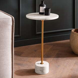 Beistelltisch FineBuy Anstelltisch Echter Marmor Ø 30 cm Wohnzimmertisch Rund 