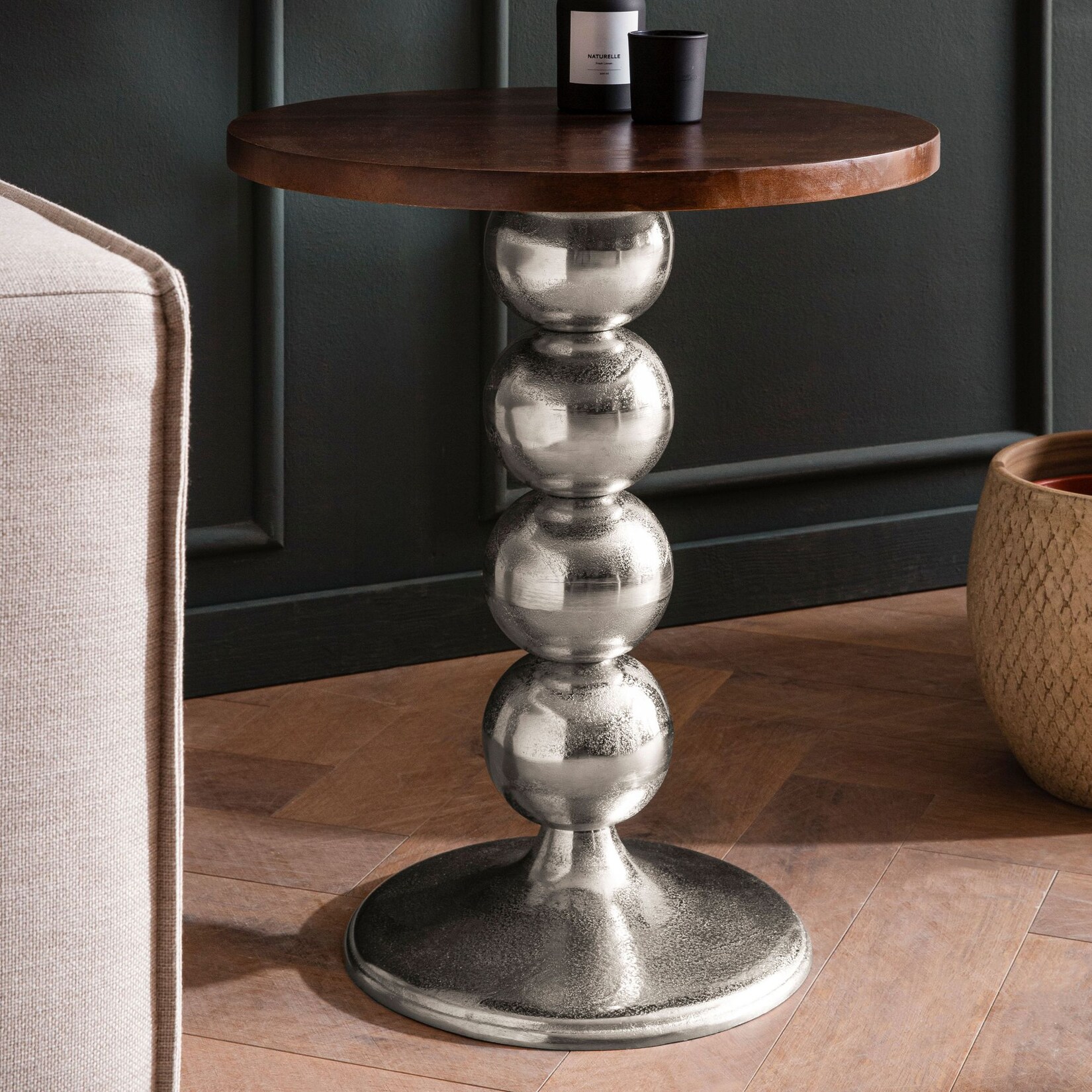 Beistelltisch FineBuy Anstelltisch Massivholz Metall Ø 50 cm Wohnzimmertisch