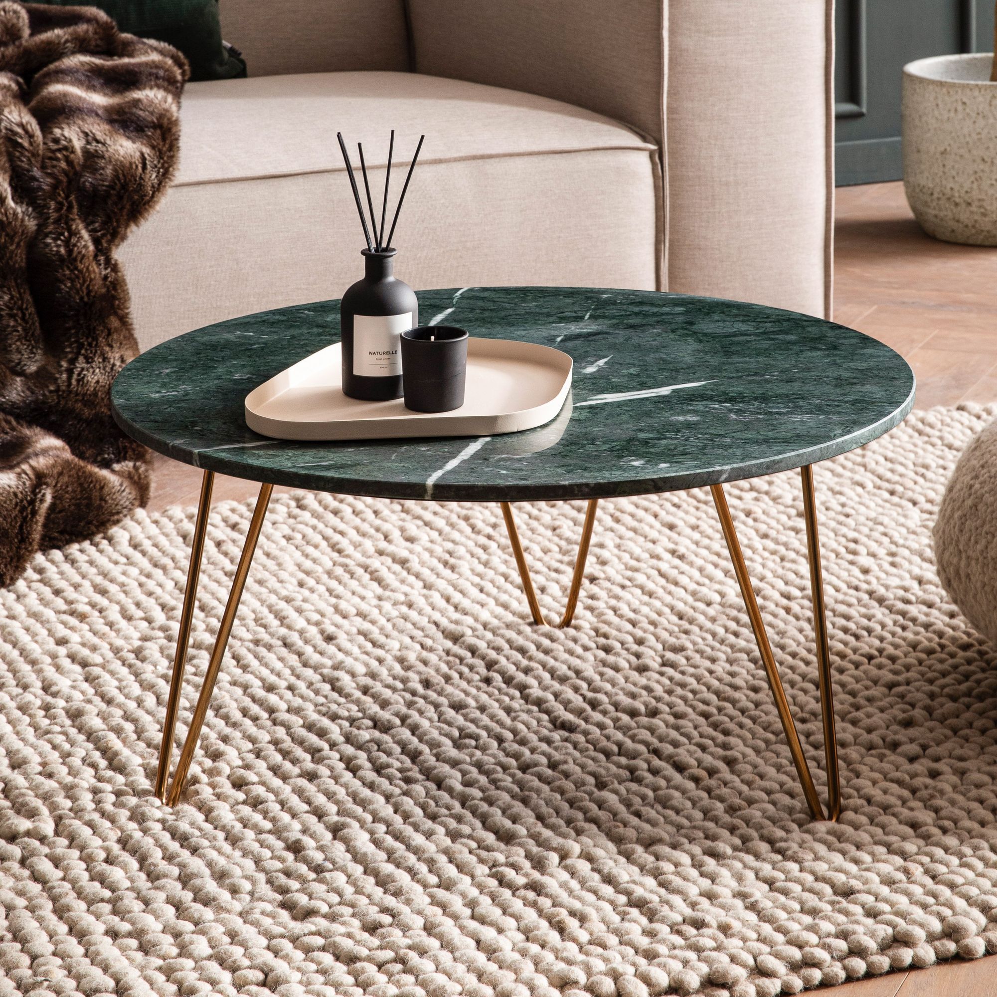 Couchtisch FineBuy Sofatisch Echter Marmor &Oslash; 70 cm Tisch Wohnzimmertisch Rund 