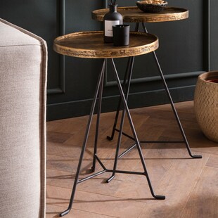 Beistelltisch FineBuy Wohnzimmertisch 2er Set Metall Satztisch Tisch Rund Gold 