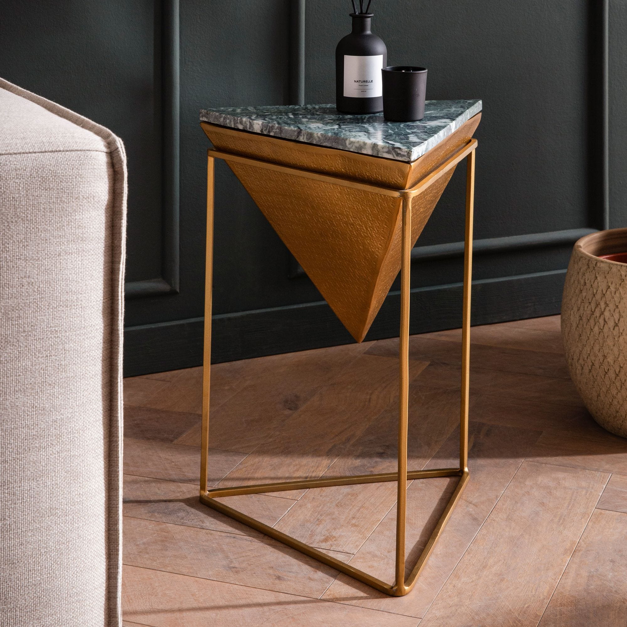 Beistelltisch FineBuy Anstelltisch Echter Marmor 37 cm Wohnzimmertisch Gr&uuml;n 