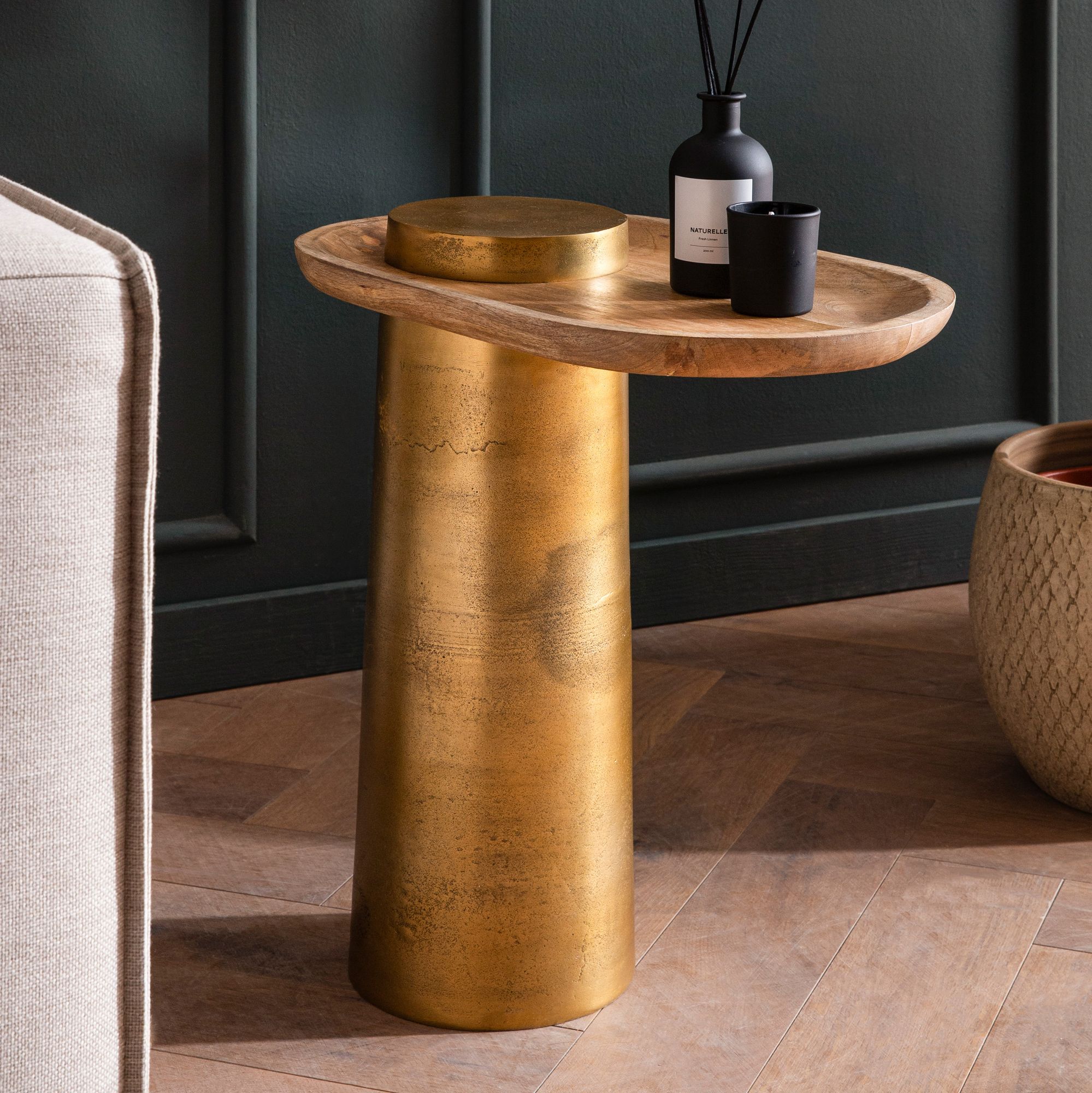 Beistelltisch FineBuy Anstelltisch Massivholz Metall 50x30 cm Wohnzimmertisch 