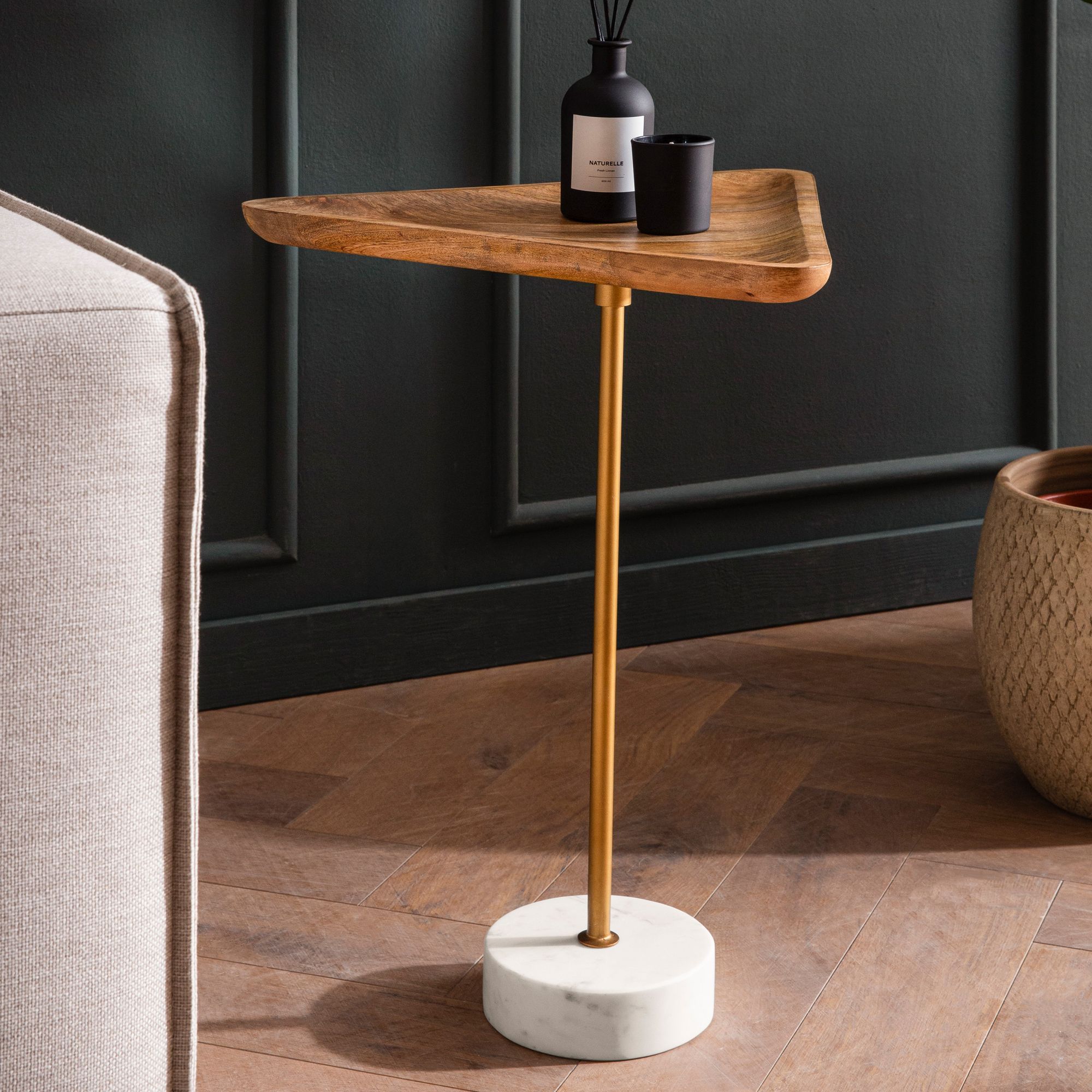 Beistelltisch FineBuy Anstelltisch Massivholz Marmor 45x40 cm Wohnzimmertisch 