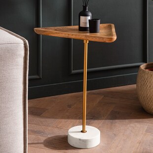 Beistelltisch FineBuy Anstelltisch Massivholz Marmor 45x40 cm Wohnzimmertisch 