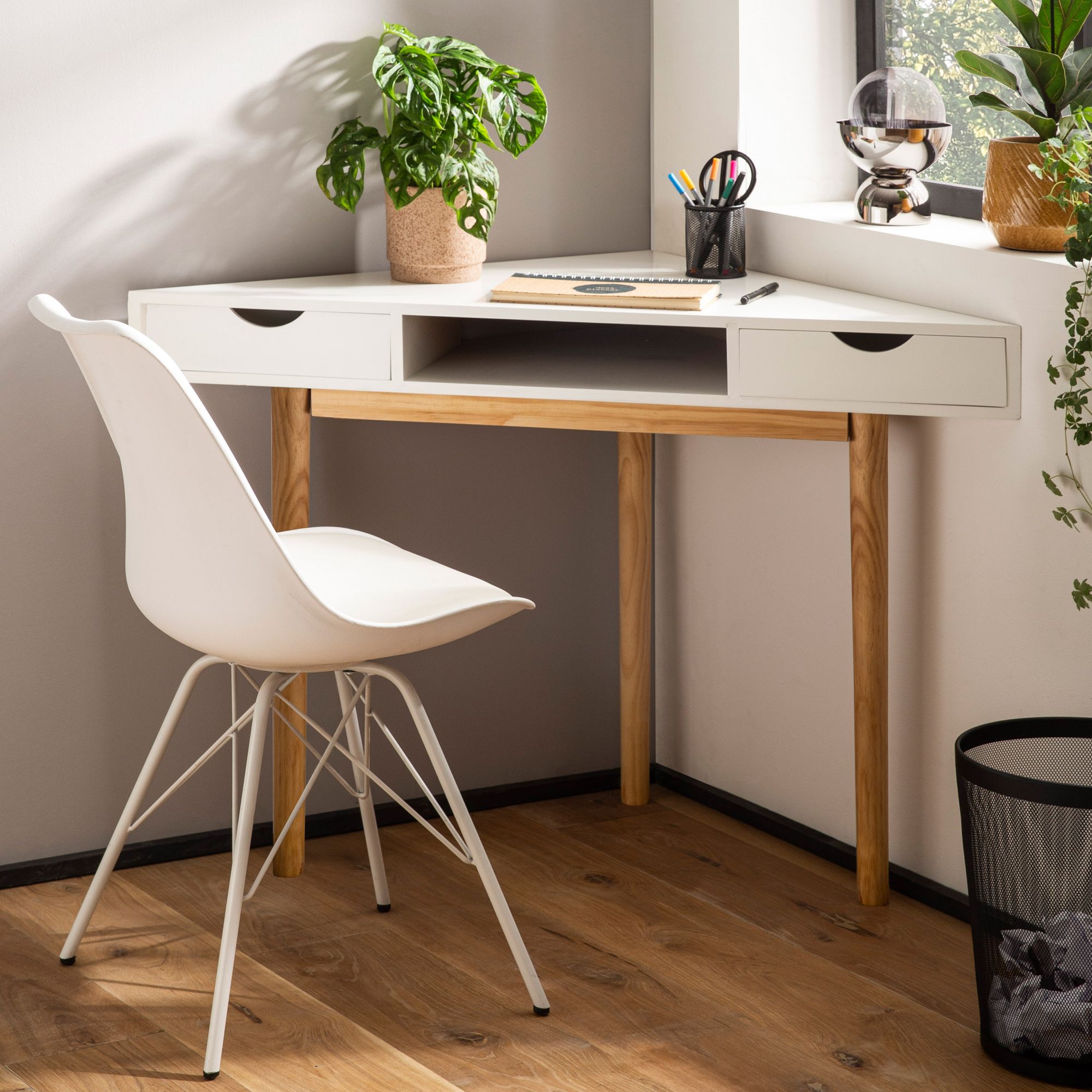 Eckschreibtisch FineBuy Schreibtisch 80 cm Wei&szlig; Schubladen Tisch Platzsparend 