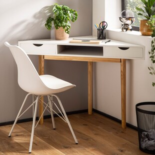 Eckschreibtisch FineBuy Schreibtisch 80 cm Weiß Schubladen Tisch Platzsparend 
