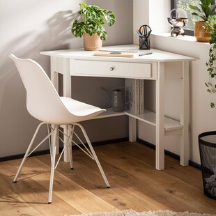 Eckschreibtisch FineBuy Schreibtisch 76 cm Weiß Schublade Tisch Platzsparend 
