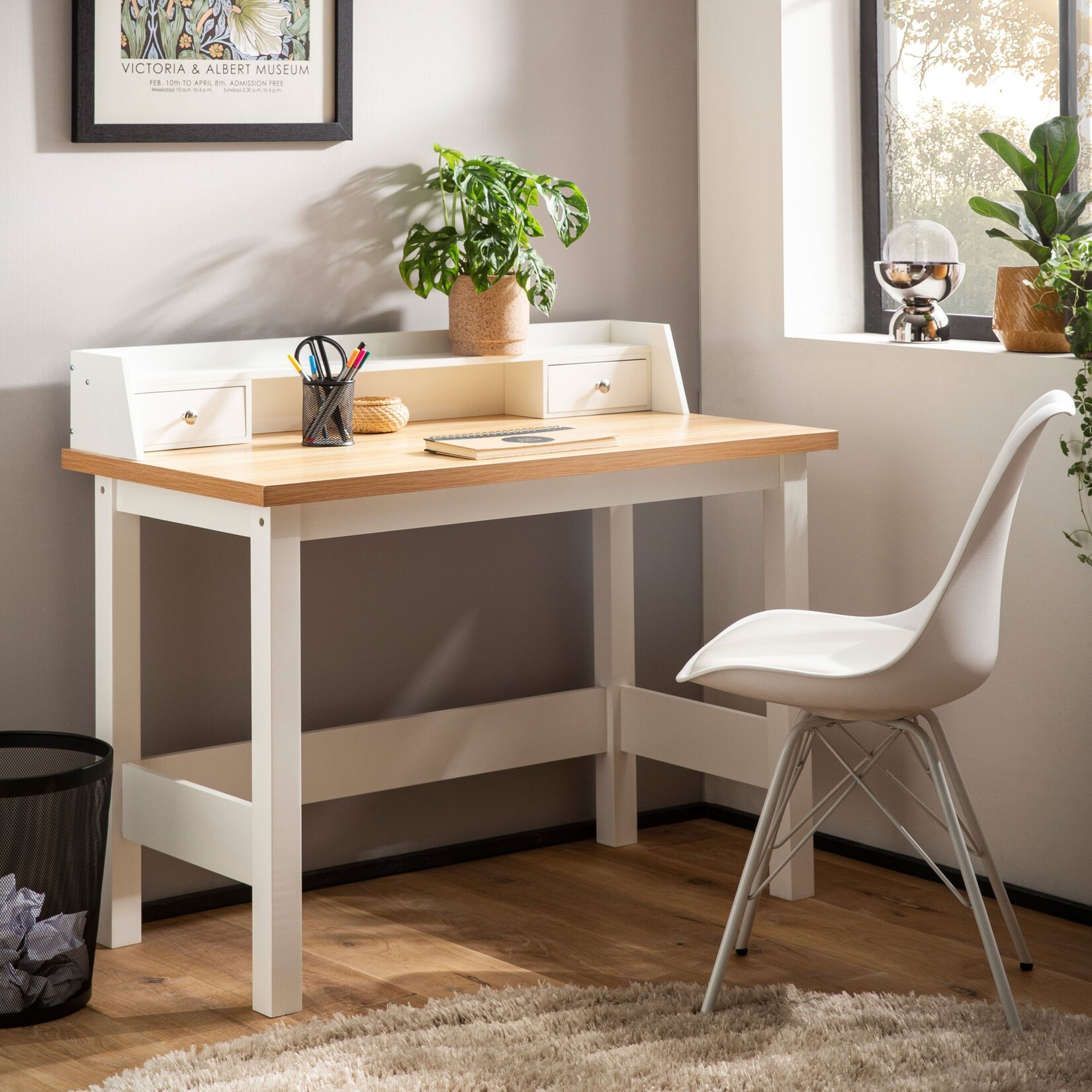 Schreibtisch FineBuy Bürotisch 106 cm Weiß Schublade Platzsparend Computertisch