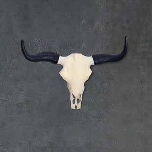 Deko Geweih FineBuy Büffel Schädel Aluminium Hörner 55,5 cm Wanddekoration 