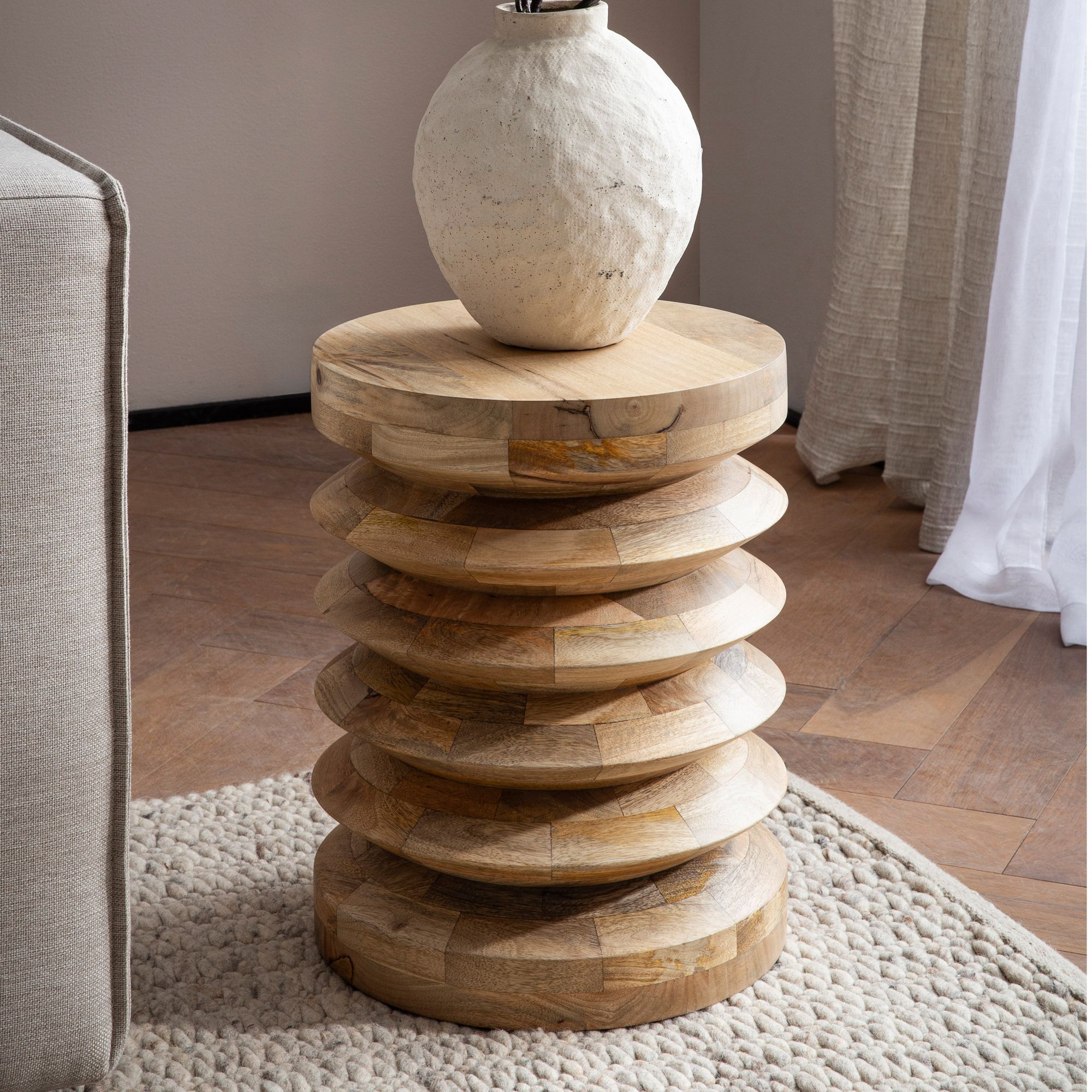Beistelltisch &Oslash; 35 cm Sitzhocker Massivholz Baumstumpf Couchtisch Blumen-Tisch 