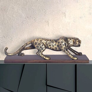 Deko Panther FineBuy Wohndeko 63 cm Aluminium Gold Dekoration Modern Tischdeko 