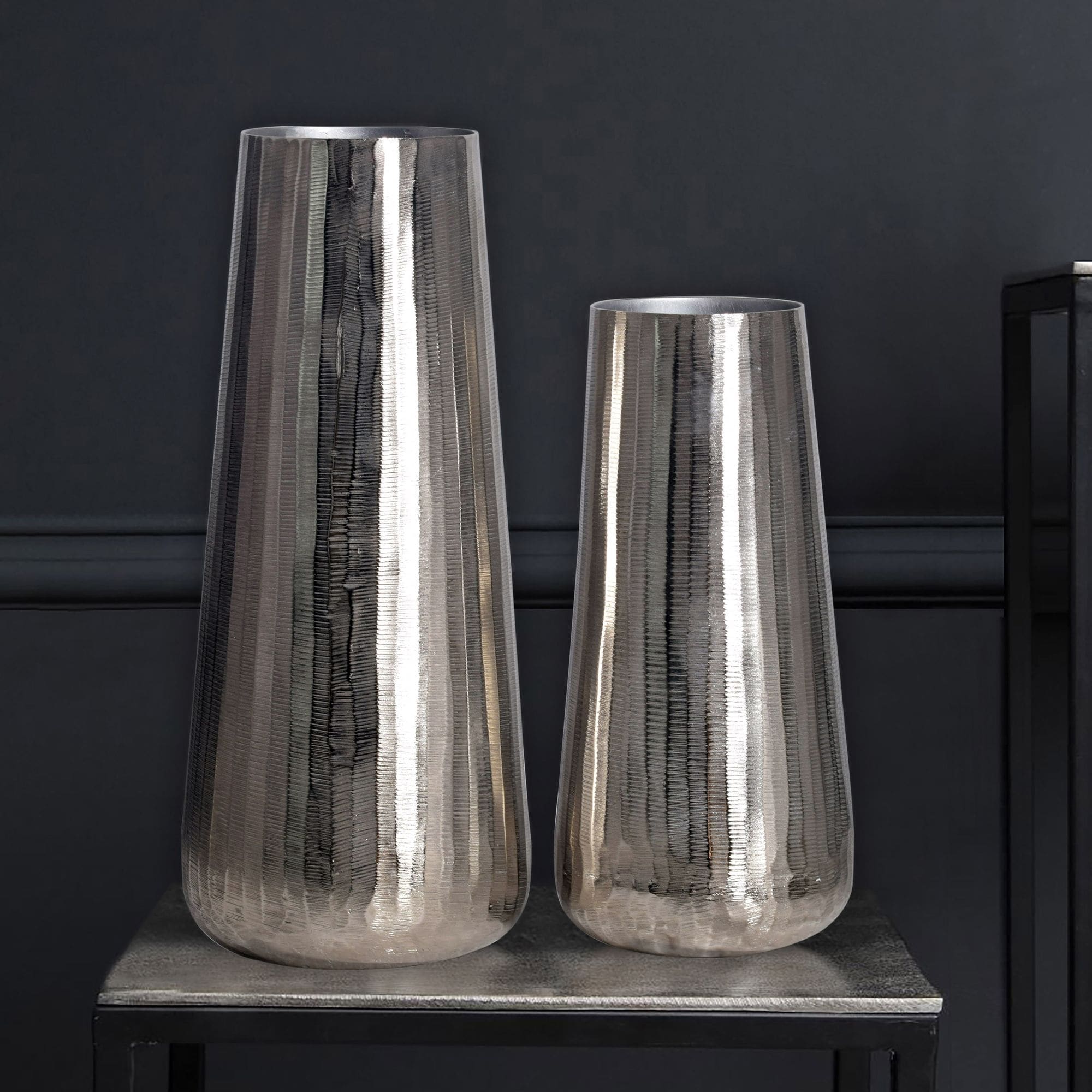 Vase 2er Set FineBuy Blumenvase Aluminium Silber Wohndeko Tischvase Modern Rund 