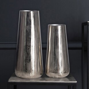 Vase 2er Set FineBuy Blumenvase Aluminium Silber Wohndeko Tischvase Modern Rund 