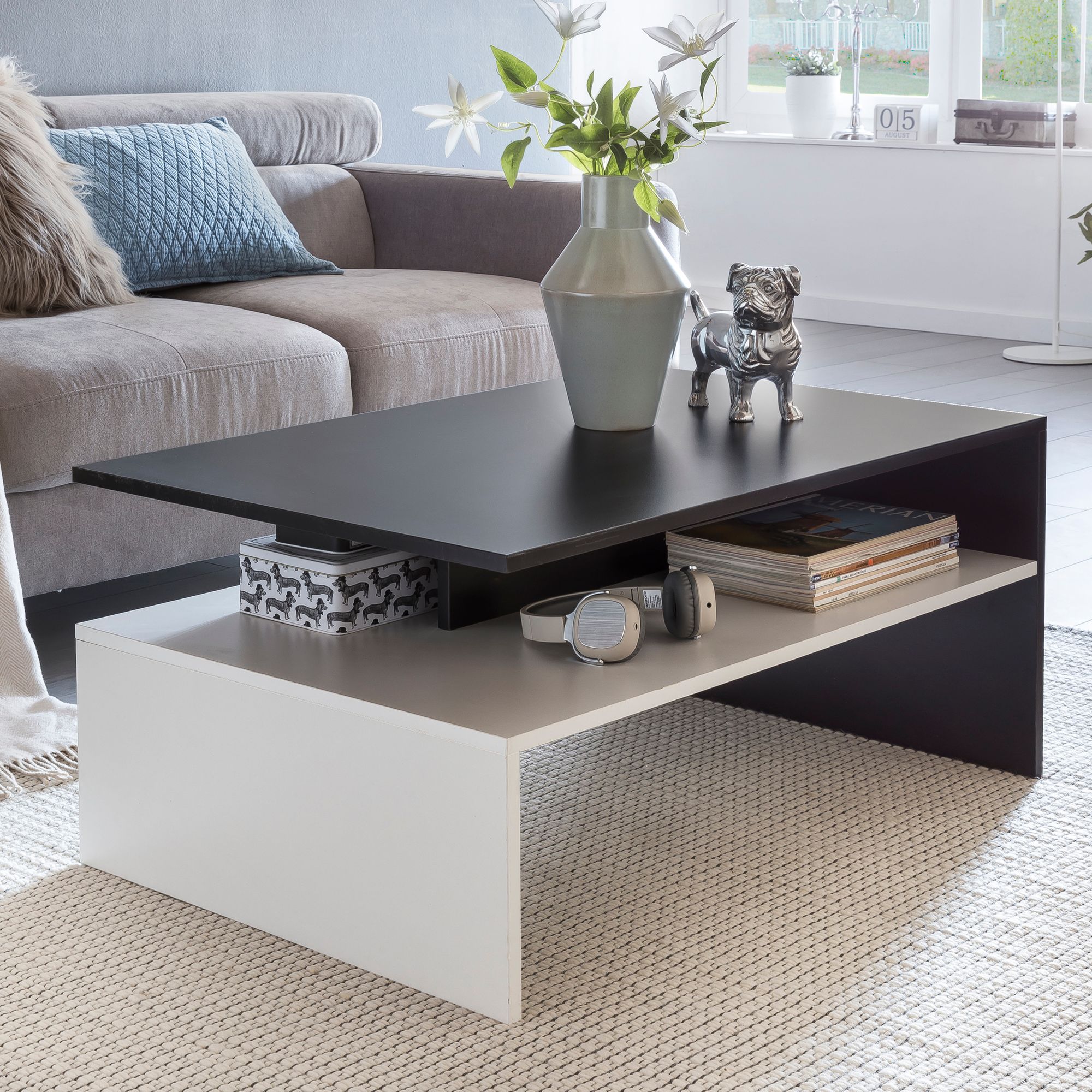 FineBuy Wohnzimmertisch Couchtisch Sofatisch Loungetisch mit Ablage 90 x 60 cm 