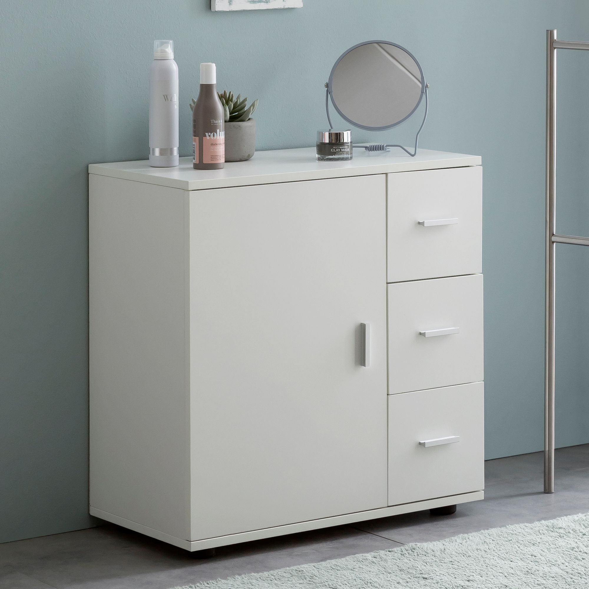 FineBuy Badschrank Midischrank Wei&szlig; Badezimmerschrank Matt Kommode 