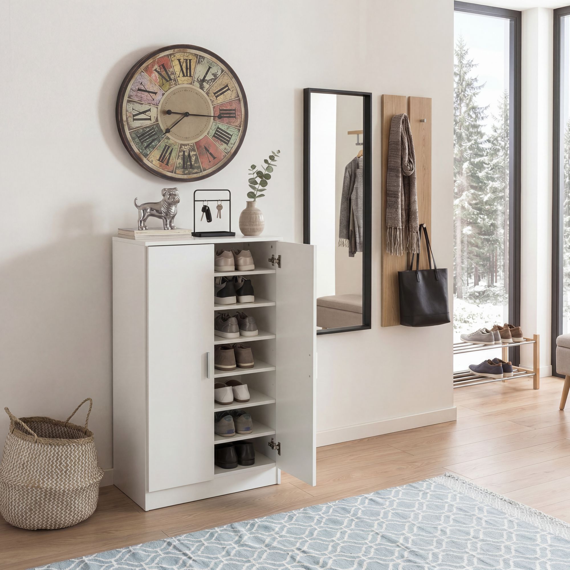 Schuhschrank FineBuy Flurschrank Flurm&ouml;bel Holz Wei&szlig; Schuhkommode Schuhregal 